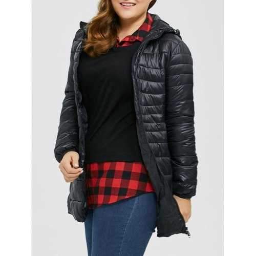 Hooded Plus Size Quilted Jacket - Black 2xl