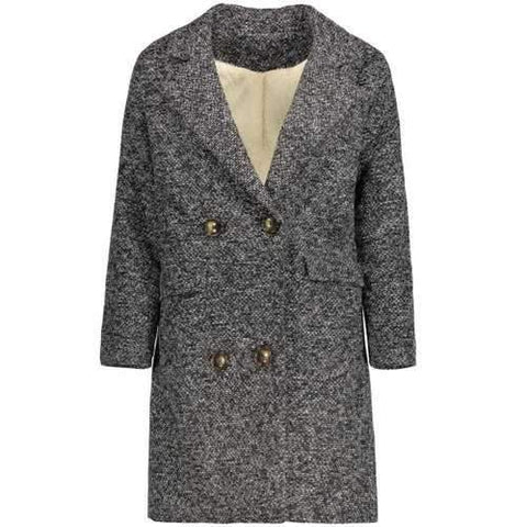 Double Breasted Fleece Walker Coat - Deep Gray L