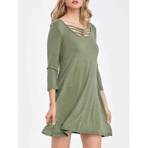 Pockets Design Cut Out Casual Summer Dress - Army Green S