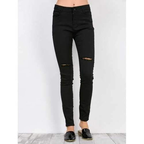 High Waisted Distressed Jeans - Black Xl