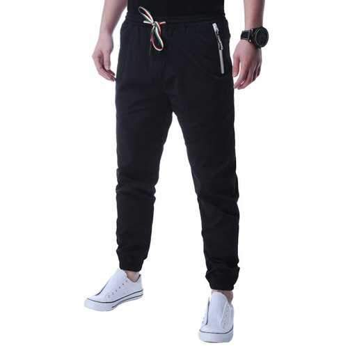 Lace Up Zip Up Pocket Beam Feet Jogger Pants - Black M