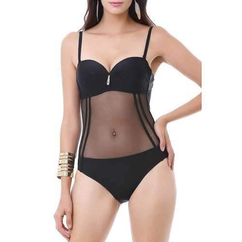 Mesh Backless One-Piece Swimsuit - Black S