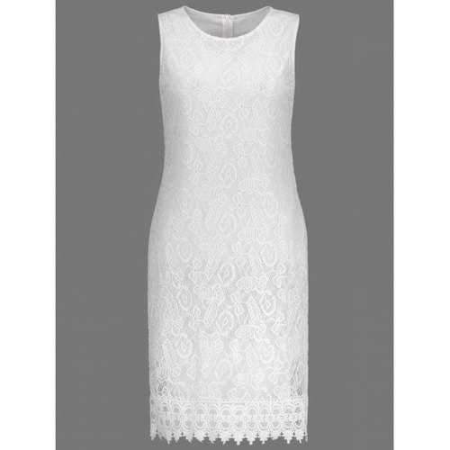 Crochet Embellishment Sleeveless Lace Dress - White S