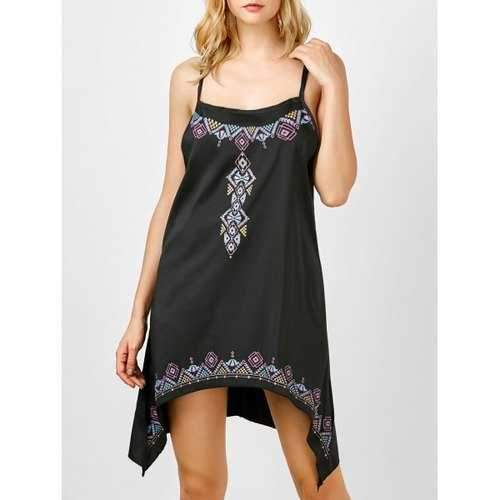 Printed Asymmetric Self Tie Halter Dress - Black S