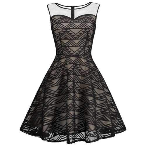 Mesh Panel Skater Homecoming Formal Dress - Black M