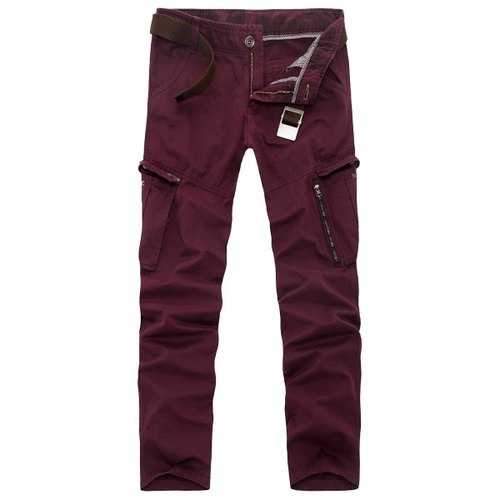 Zipper Fly Pockets Slimming Applique Pants - Wine Red 32