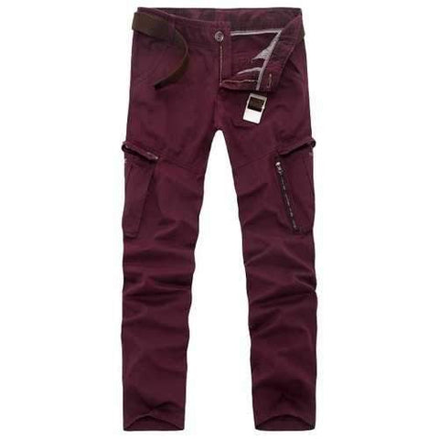 Zipper Fly Pockets Slimming Applique Pants - Wine Red 32