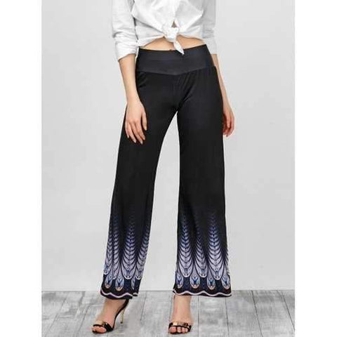 High Rise Printed Wide Leg Pants - Black L