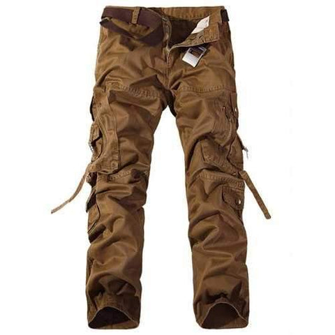 Metal Pockets Zipper Design Straight Leg Cargo Pants - Earthy 38