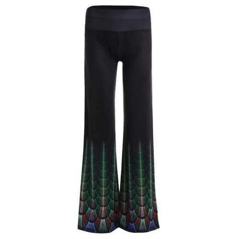 Print High Waist Wide Leg Pants - Black Xl