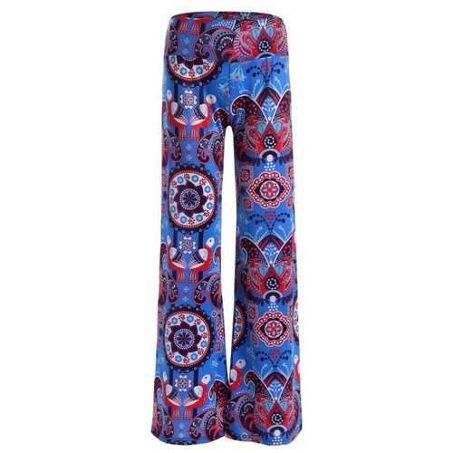 Elastic Waist Paisley Print Wide Leg Pants - Blue 2xl