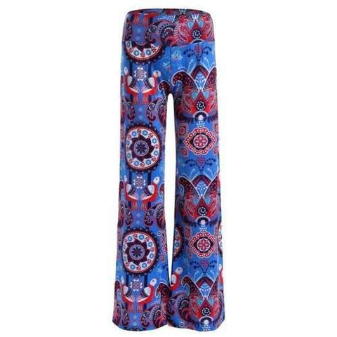 Elastic Waist Paisley Print Wide Leg Pants - Blue 2xl