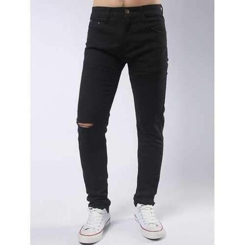 Zip Fly Pants with Knee Rips - Black 33