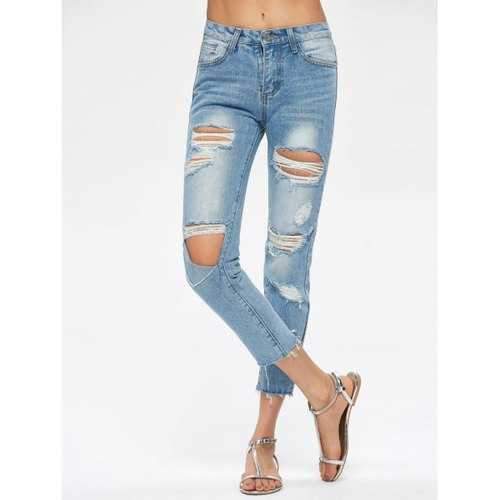 Destroyed Cropped Jeans - Blue S