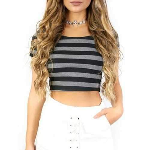 Striped Crop Top - Gray Xl