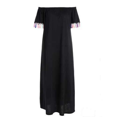 Off The Shoulder Tassels Maxi Dress - Black L