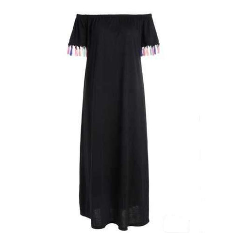 Off The Shoulder Tassels Maxi Dress - Black L