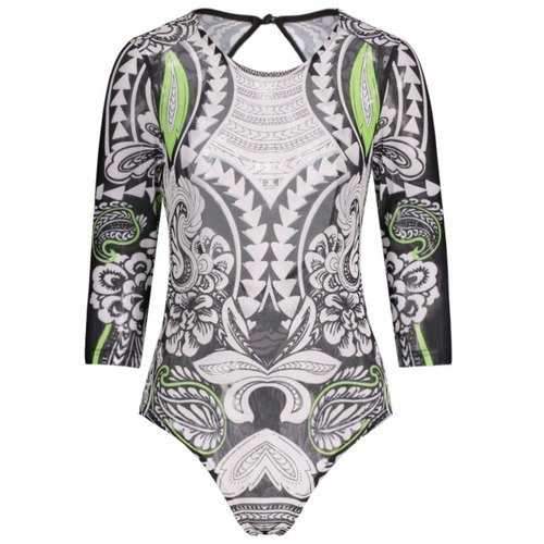 Mesh Insert Ethnic Print Swimwear - M