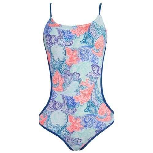 Backless Print Straps One Piece Swimwear - Light Blue S