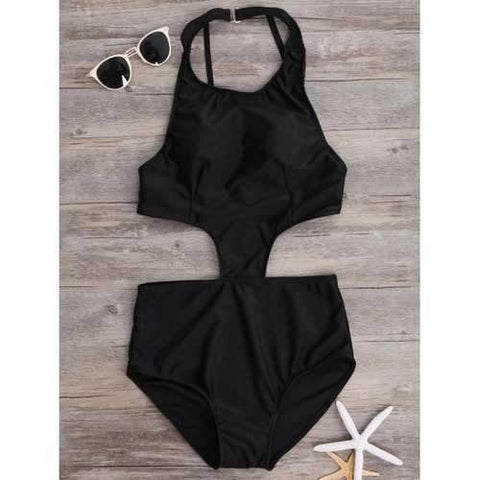 Cut Out Bodycon Swimwear - Black M