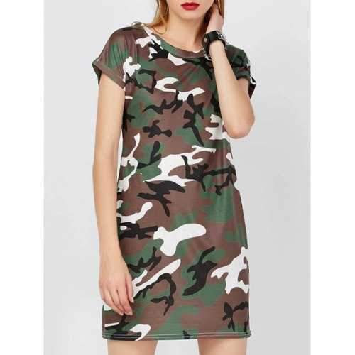 Mini Camo T-Shirt Shift Dress - Green L