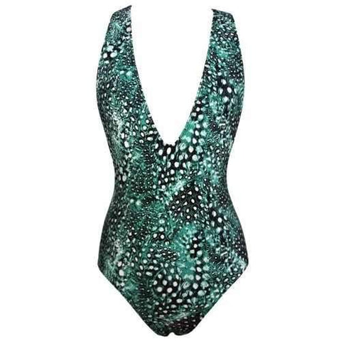 Racerback Plunge One-Piece Swimwear - Green L