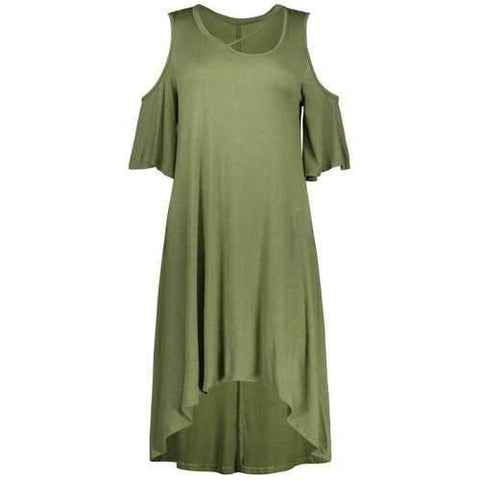 Cold Shoulder Cut Out Dress - Green S