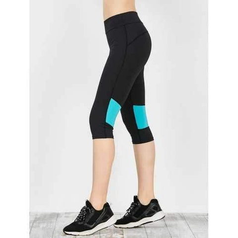 Two Tone Workout Capri Leggings - Blue Green Xl