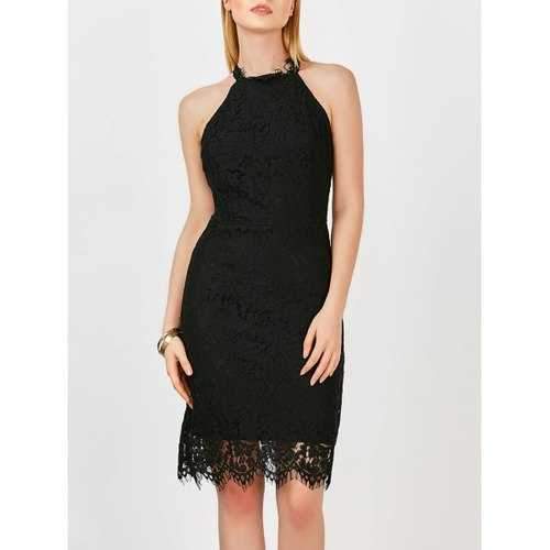 Cut Out Trim Lace Dress - Black S