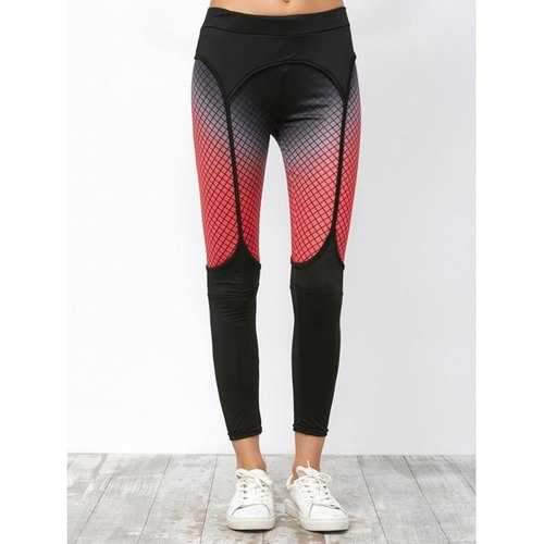 Elastic Workout Leggings with Fishnet Print - Black Xl