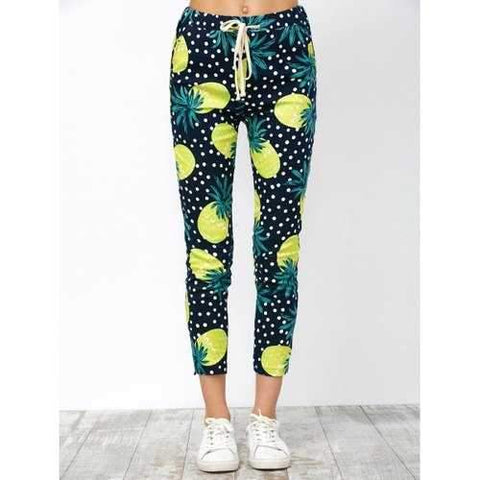 Imitate Pineapple Drawstring Ninth Pants - Yellow M