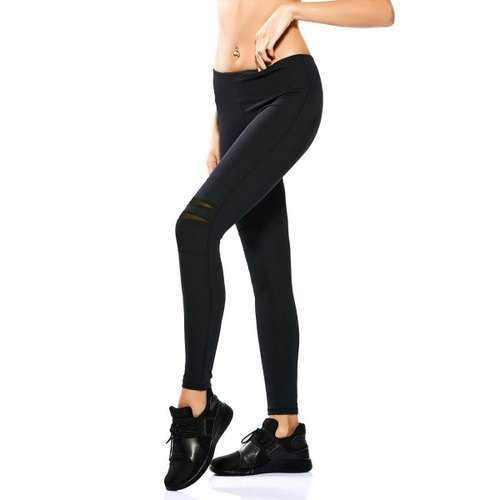 Stretchy Mesh Panel Yoga Pants - Black M