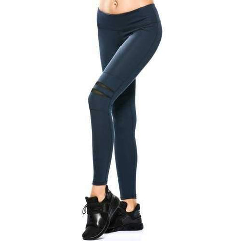 Stretchy Mesh Panel Yoga Pants - Cadetblue M