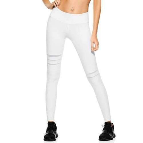 Stretchy Mesh Panel Yoga Pants - White M