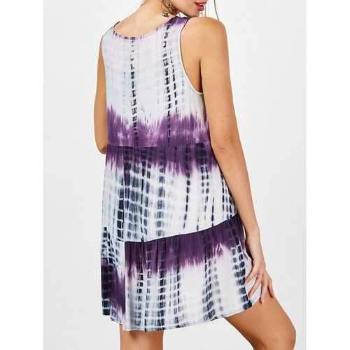 Tie Dye Drop Waist Casual Dress Female - Purple M