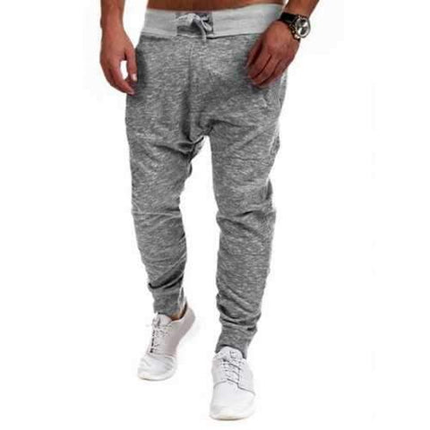 Drawstring Two Tone Cotton Jogger Pants - Gray L