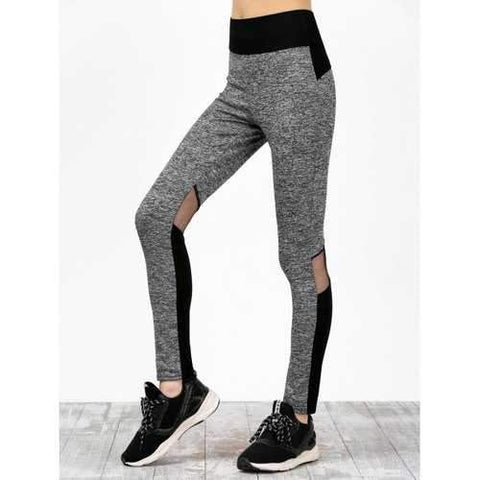 Mesh Panel Color Block High Waisted Sweatpants - Black And Grey Xl