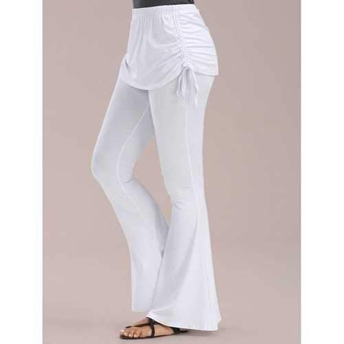 High Waisted Flare Pants with Lace Up - White S