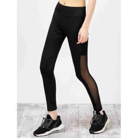 Mesh Insert High Waist Running Leggings - Black S