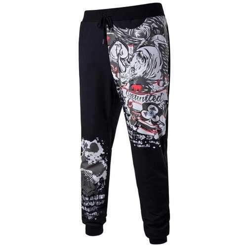 Drawstring Novelty Graphic Print Jogger Pants - Black L