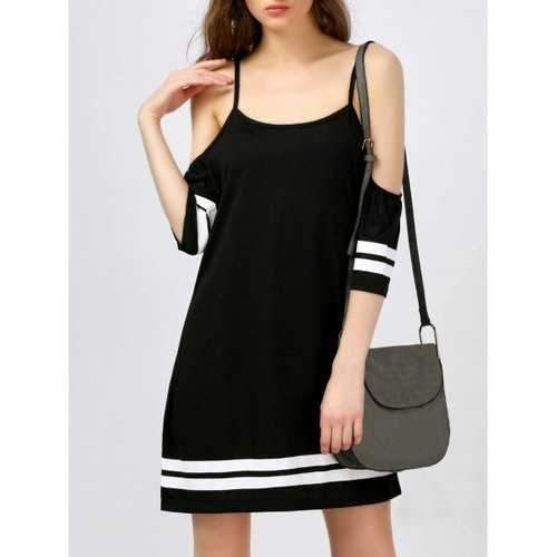 Spaghetti Strap Cold Shoulder Mini Dress - Black L