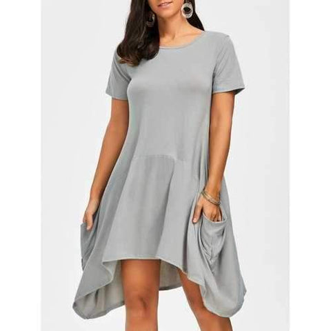 Pockets Oversized Asymmetrical Dress - Gray M