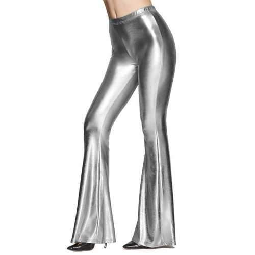 Elastic Waist Shinny Flare Pants - Silver 2xl