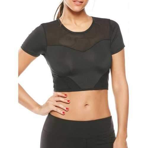 Mesh Panel Cropped T-Shirt - Black M