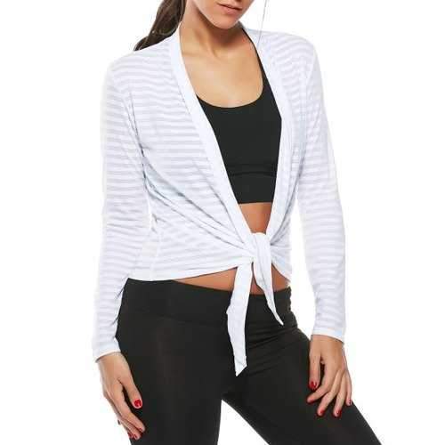 Quick Dry Collarless Front Wrap Top - White L