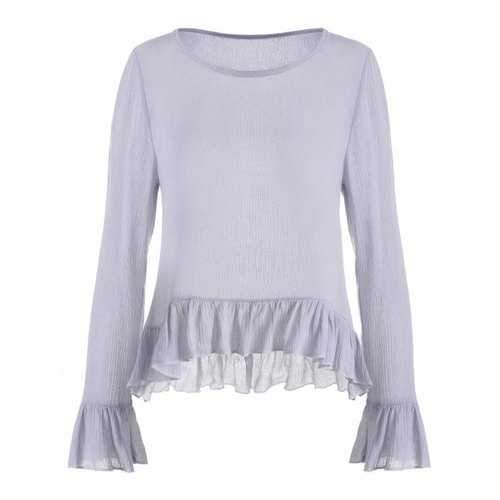 Bell Sleeve Flounce Crop Top - Light Purple S