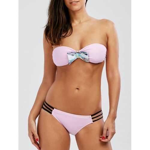 Strapless Cut Out Push Up Bandeau Bikini Set - Pink S