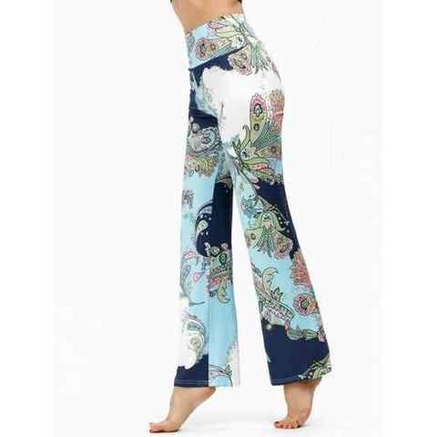 High Waisted Ethnic Print Boho Pants - Light Blue Xl