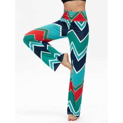 High Waisted Chevron Print Boho Pants - M