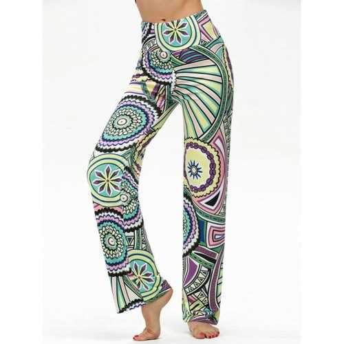 High Waisted Round Geometric Print Boho Pants - S